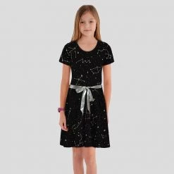 Svaha Apparel Matching Family Sets Constellations Glow-in-the-Dark Short Sleeve Kids Twirl Dress