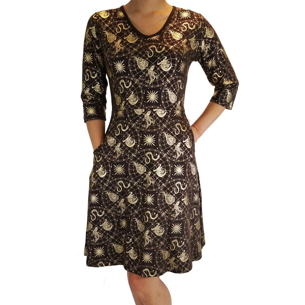 Svaha Apparel Faraway Astrology Foil Print Rosalind Dress 1 Svaha Apparel Faraway Astrology Foil Print Rosalind Dress