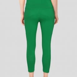 Stretch Garments Green 3/4-Length Adults Athletic Fit Leggings With Pockets