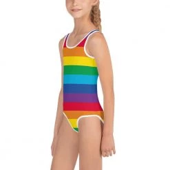 Svaha Apparel Rainbow Stripes Custom All-Over Print Kids Swimsuit