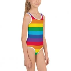 Svaha Apparel Rainbow Stripes Custom All-Over Print Kids Swimsuit