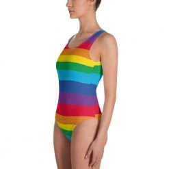 Svaha Apparel Underwear & Swimwear Rainbow Stripes Custom One-Piece Swimsuit