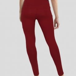Stretch Garments Burgundy Adults Athletic Fit Leggings With Pockets
