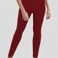 Stretch Garments Burgundy Adults Athletic Fit Leggings With Pockets