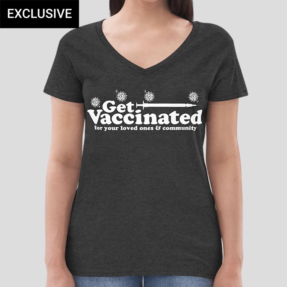 Svaha Apparel T-Shirts Get Vaccinated Custom Recycled V-neck T-shirt 1 Svaha Apparel T-Shirts Get Vaccinated Custom Recycled V-neck T-shirt