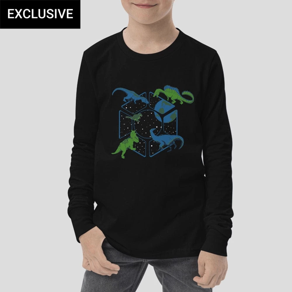 Svaha Apparel T-Shirts & Hoodies Dinos In Space Custom Long Sleeve Kids T-Shirt 1 Svaha Apparel T-Shirts & Hoodies Dinos In Space Custom Long Sleeve Kids T-Shirt