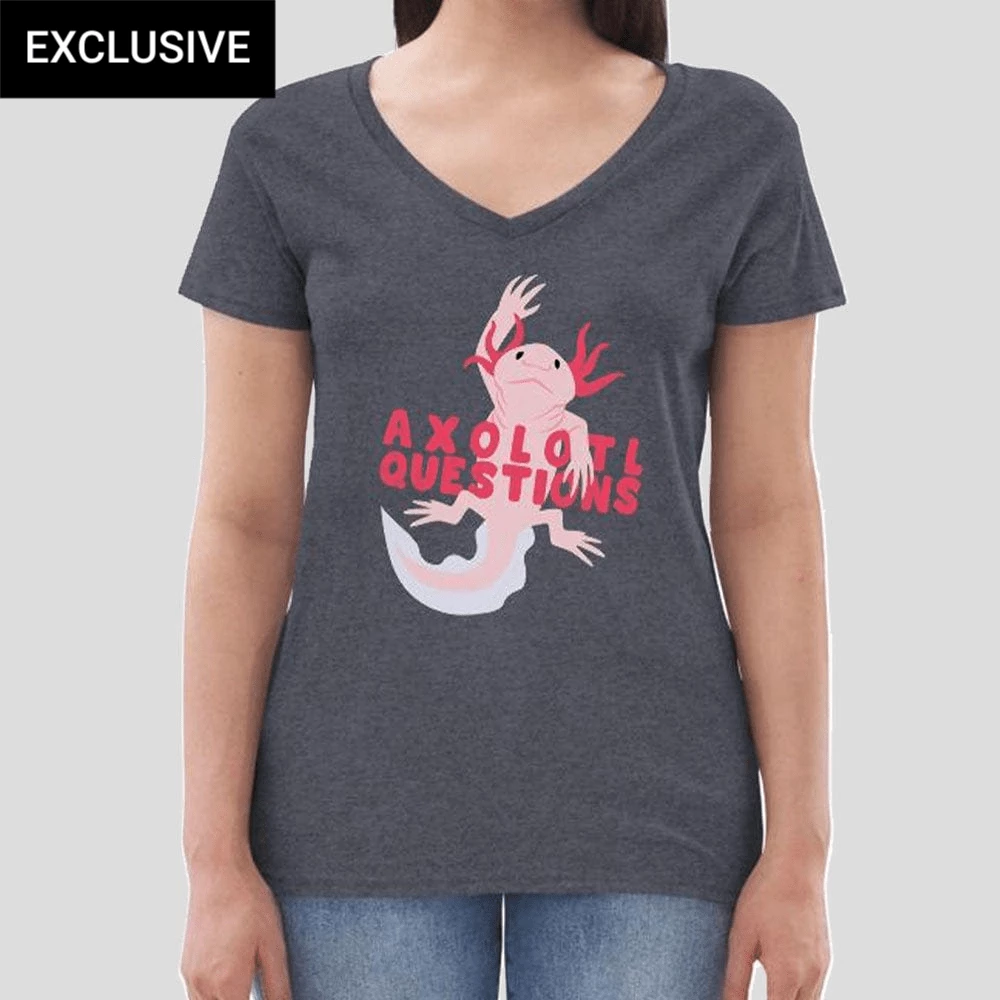 Svaha Apparel Axolotl Questions Custom Recycled V-neck T-Shirt 1 Svaha Apparel Axolotl Questions Custom Recycled V-neck T-Shirt