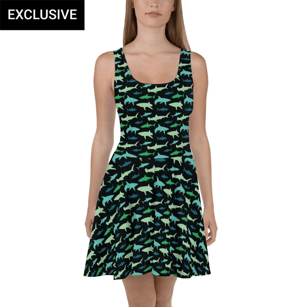 Svaha Apparel Shop By Interest Sharks Custom Skater Dress 1 Svaha Apparel Shop By Interest Sharks Custom Skater Dress