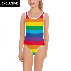 Svaha Apparel Rainbow Stripes Custom All-Over Print Kids Swimsuit