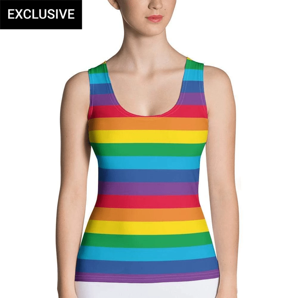 Svaha Apparel Tops Rainbow Stripes Custom Tank Top 1 Svaha Apparel Tops Rainbow Stripes Custom Tank Top